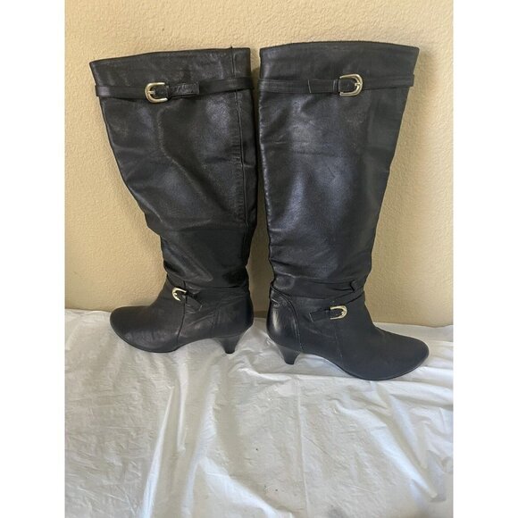 Harson Knee High leather Black Riding Boots Size 8 - Picture 1 of 15
